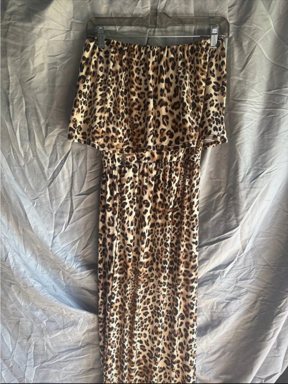 Leopard Print Strapless Maxi Jumpsuit - Tan/Brown